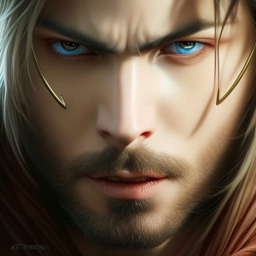 AI Art Generator: A slightly older male vampire with golden eyes