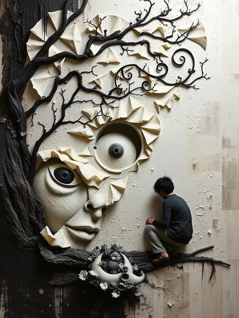 Surrealist Art in Pataphysical Style Depicting Illusion of S...