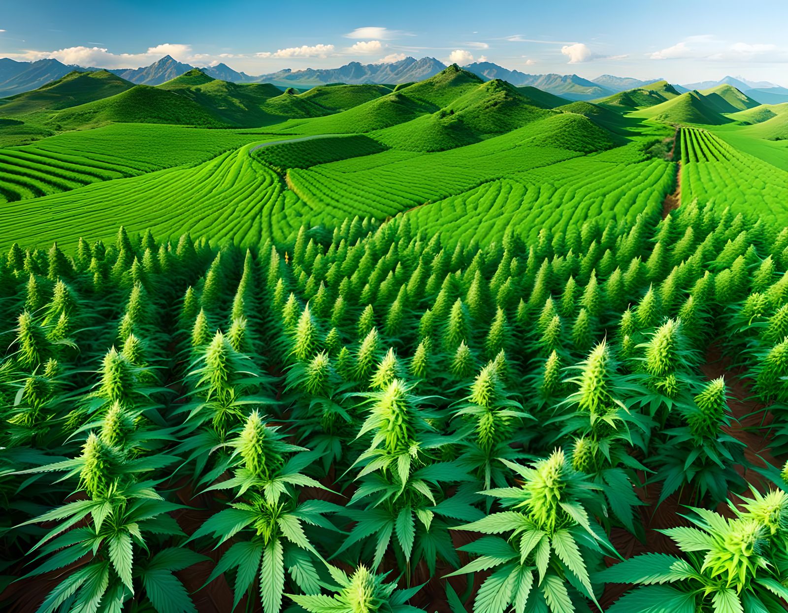 Never ending amazing marijuana fields, horizon view, ultra-Realistic ...