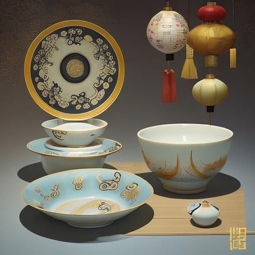 Surreal Chinese New Year's Dinner Scene in Porcelain Style