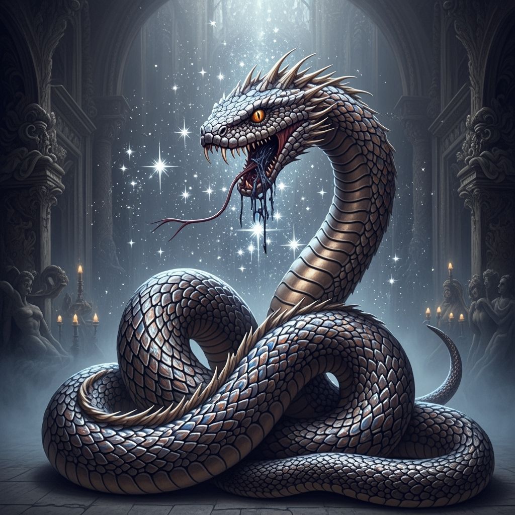 Magical Serpent Chewing Dark Magic in Baroque Style