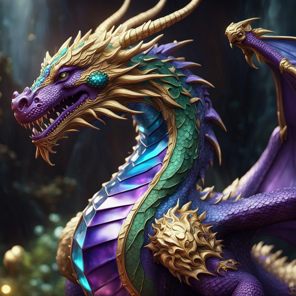 A dragon made of gold purple green blue jewels - AI Generated Artwork ...