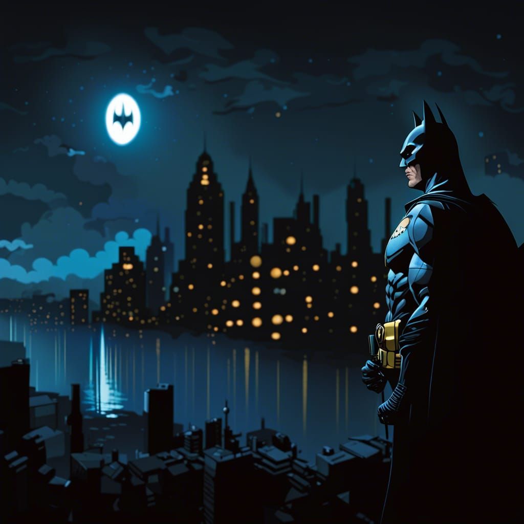 Batman at night watching the batsignal and over Gotham - AI Generated ...