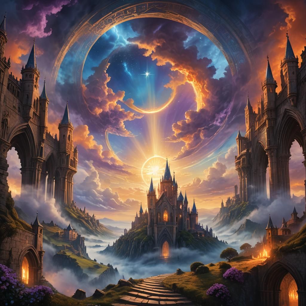 Ethereal Portal Shines Above Gothic Portuguese Landscape