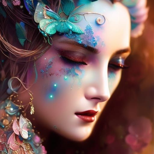 girl with Pink Dragon swimming in lake, Insanely Detailed, I...