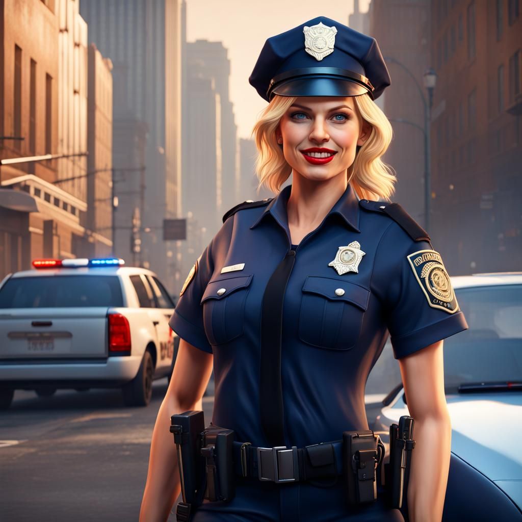 grand theft auto style character, beautiful female police officer, red ...