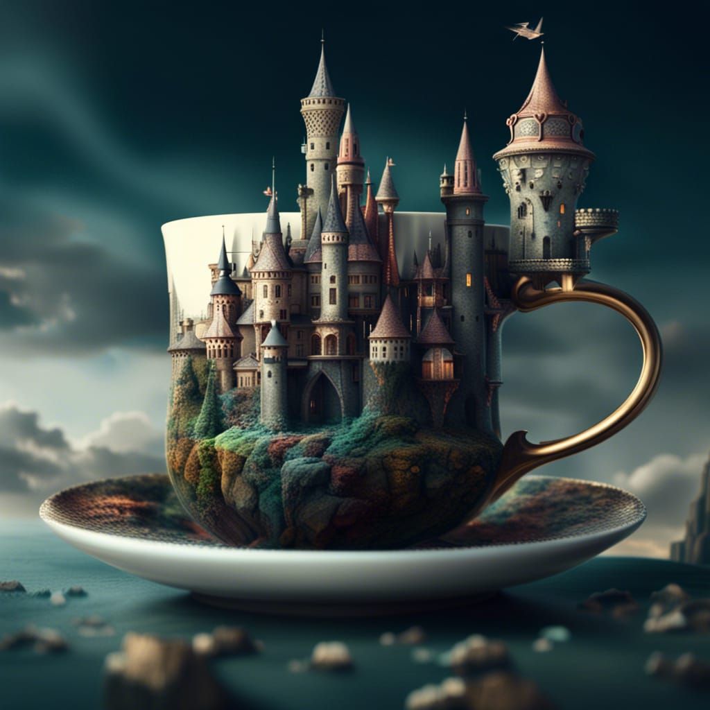 castle in a teacup Epic cinematic brilliant stunning intricate