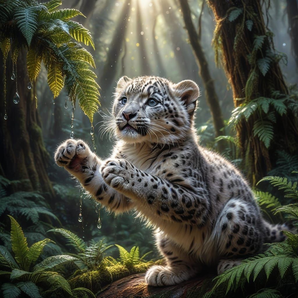 Snow Leopard Cub's Playtime 🐾💧