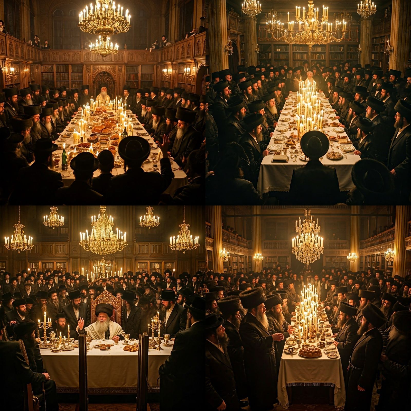 A Grand Hasidic Tish Illuminated by Warm Candlelight