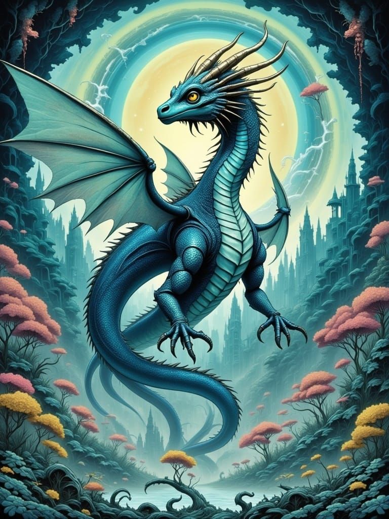 Ethereal Water Dragon Fairy in Dreamlike Landscape