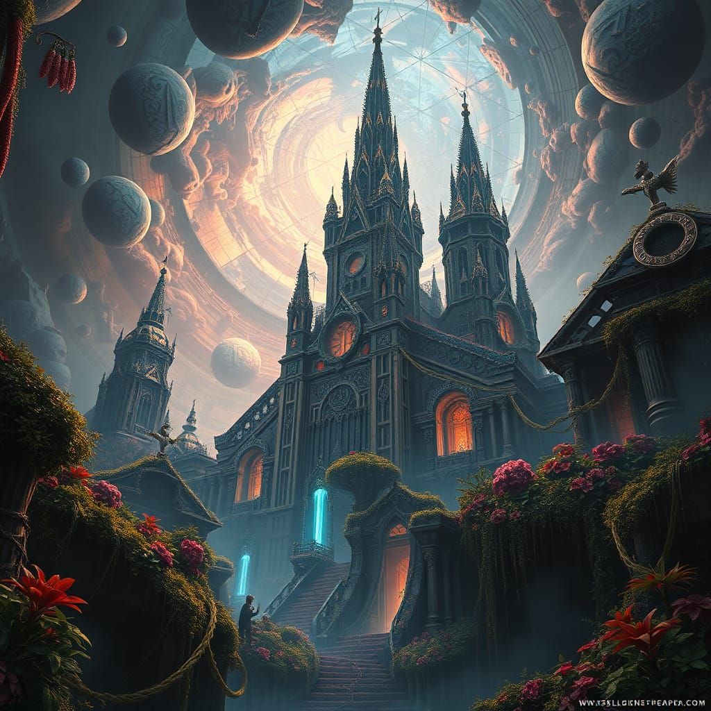 Surreal World in Majestic Ruin with Vibrant Mystical Energie...