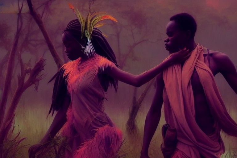 Whimsical African Couple Basks in Cinematic Lighting Amidst....