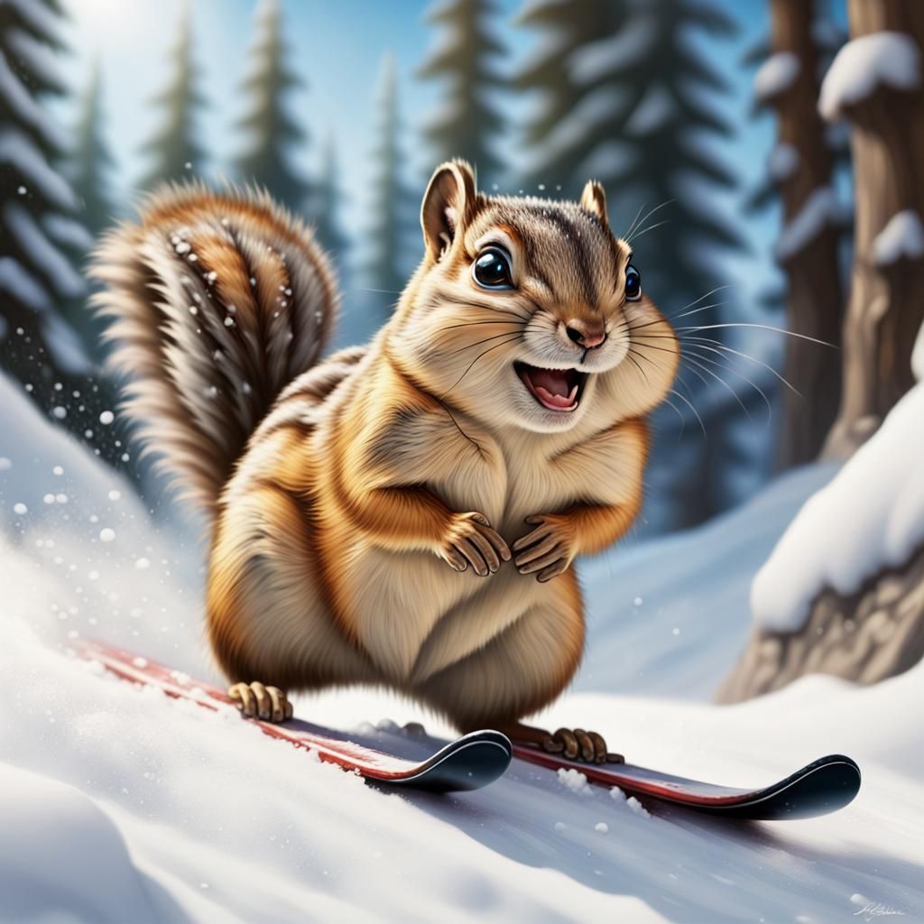 A happy chipmunk skis down a snowy hill! - AI Generated Artwork ...