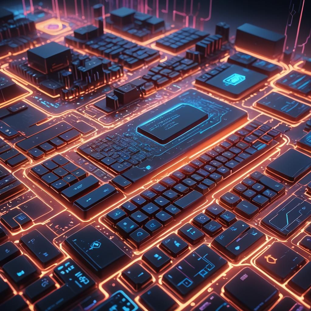 Glowing Keyboard and Computer Unite in a Realm of Code and C...