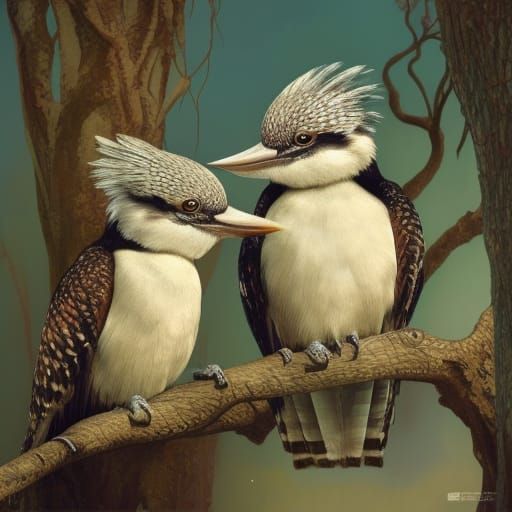 Australian Kookaburra birds sitting in an old gum tree  by @C Olguin