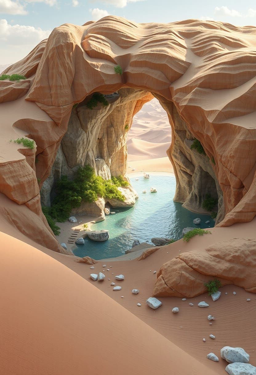 Frozen desert with oasis ...