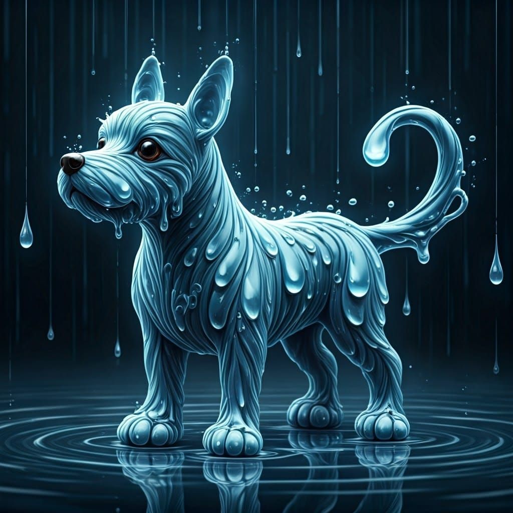 Raindrop Canine Metamorphosis in Whimsical Style
