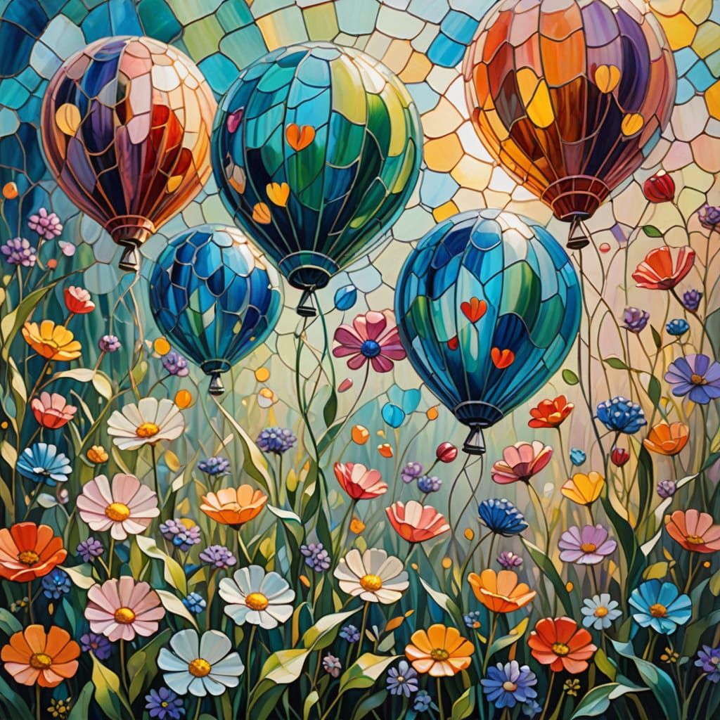 balloons made of stained glass over a garden of wild flowers  by @Patsy 