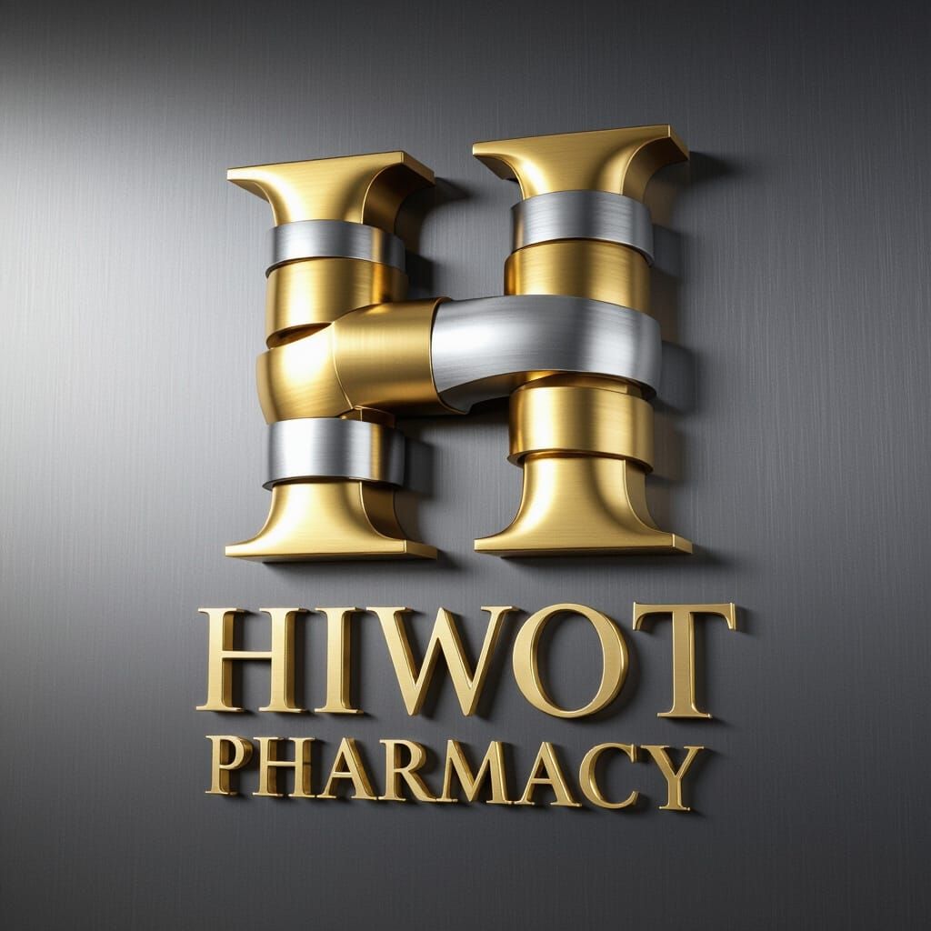 highly detailed 3D render of the capital letter "H", formed by distinct interlocking or layered bands. The bands alternate between brushed g...