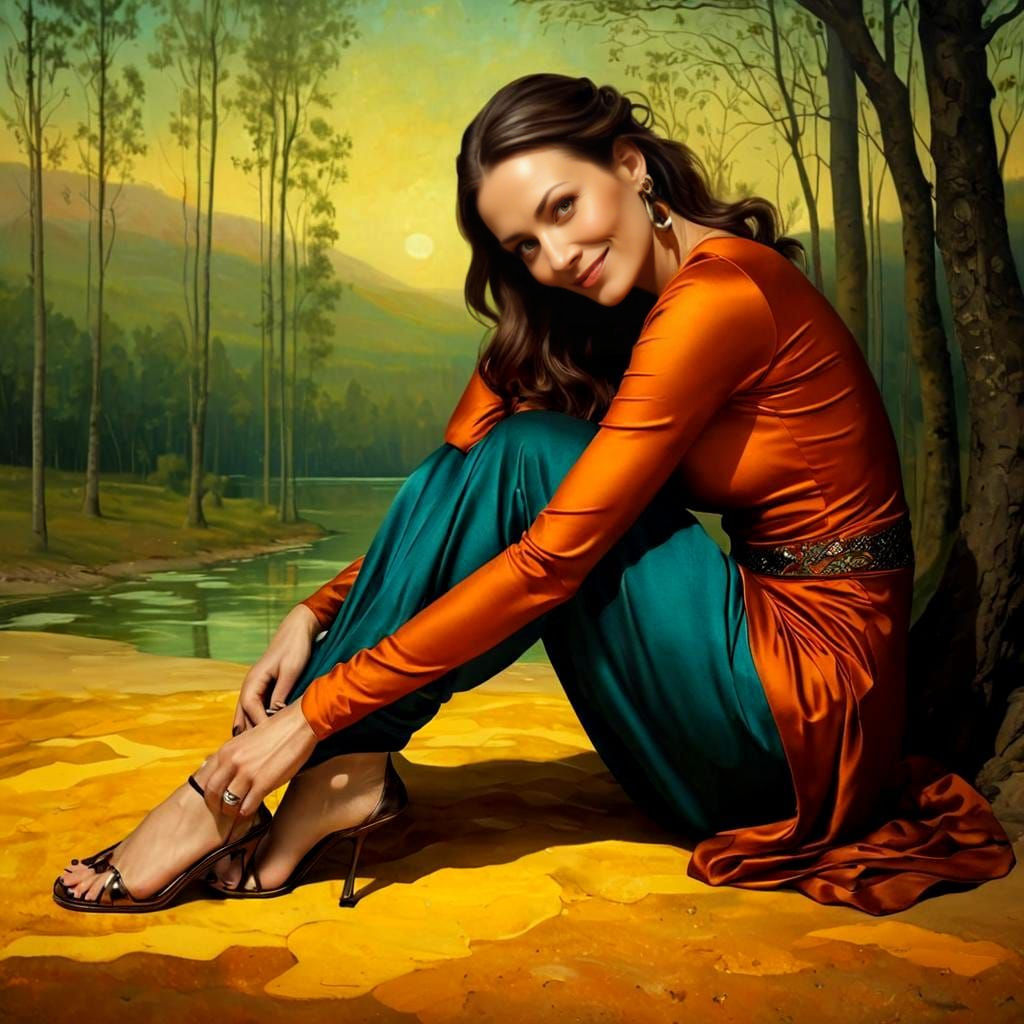 Elegant Woman in Vibrant Surreal Landscape