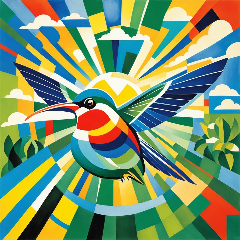 Hummingbird, realization that putting an unchecked, Verdant, Sonia Delaunay, M.C. Escher, sharp focus ...  by @Poochamoo