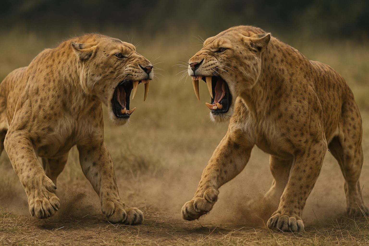 Two Smilodon fatalis Males Establishing Dominance