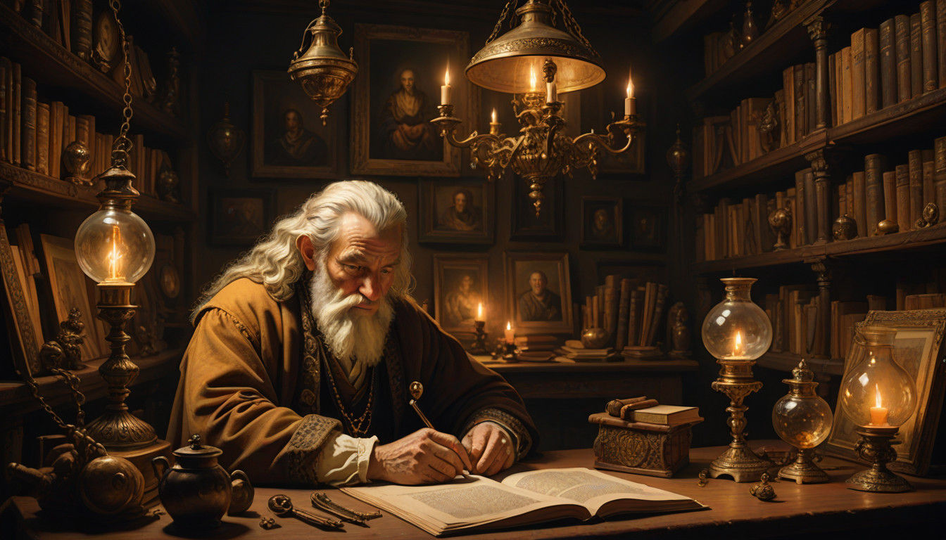 Medieval Alchemist in Laboratory