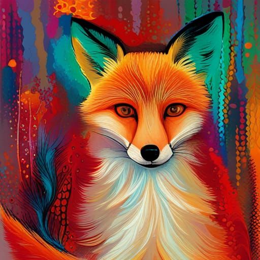 Cute fox abstract art complementary colors fine details