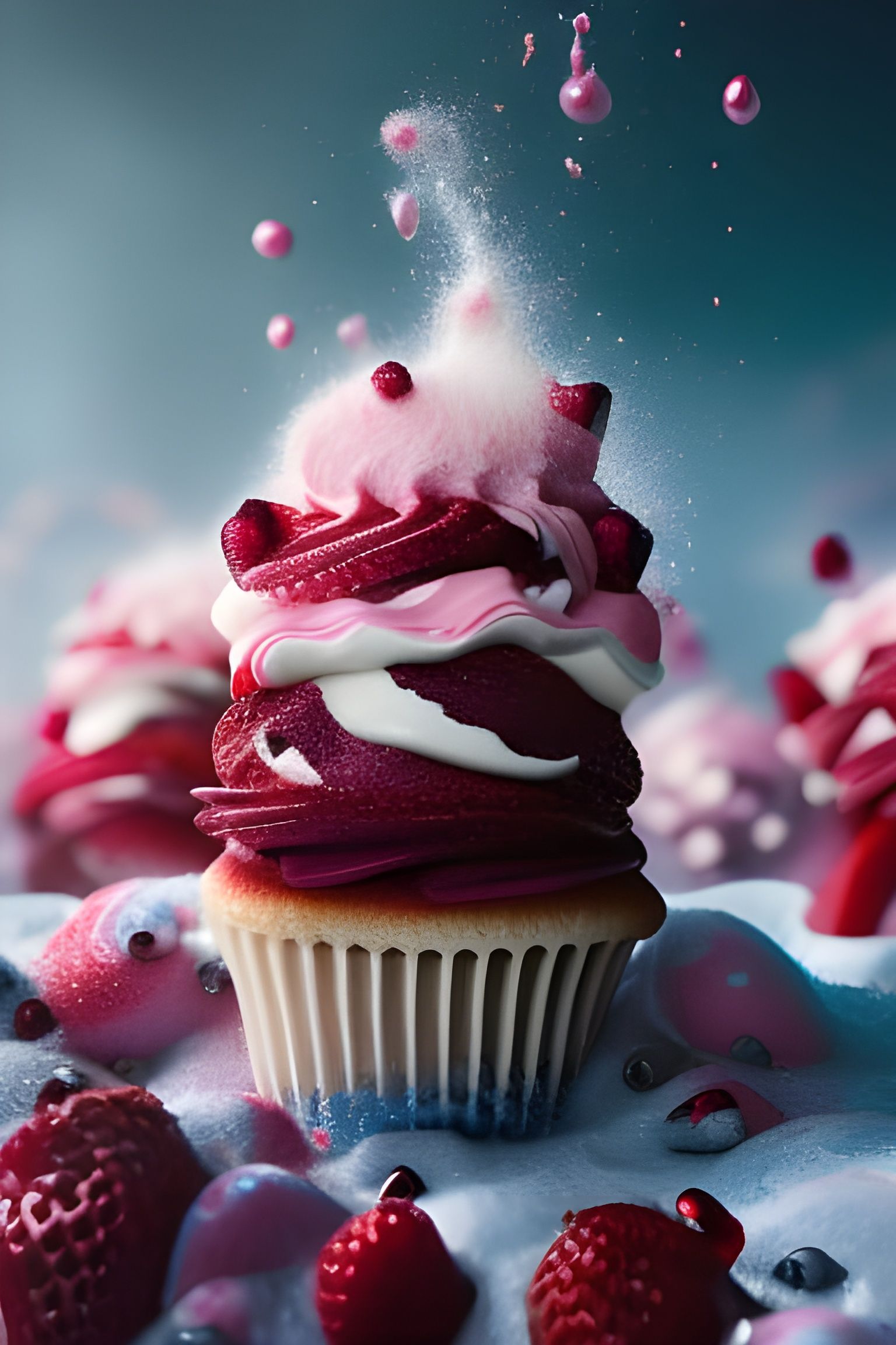Strawberry and cream cupcake explosion! AI Generated Artwork NightCafe Creator