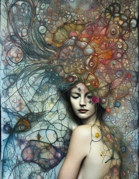 Surreal Textile Art Portrait of a Madwoman with Intricate De...