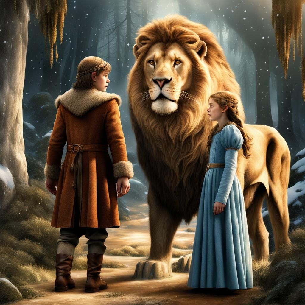 Lucy and Edmund in Narnia with Aslan - AI Generated Artwork - NightCafe ...