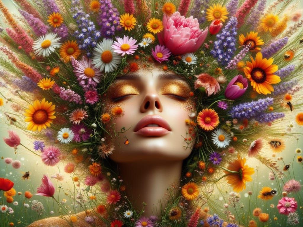 <lora:FiosNatureFusion:1.0> Harriet's Wild Meadow Hairdo