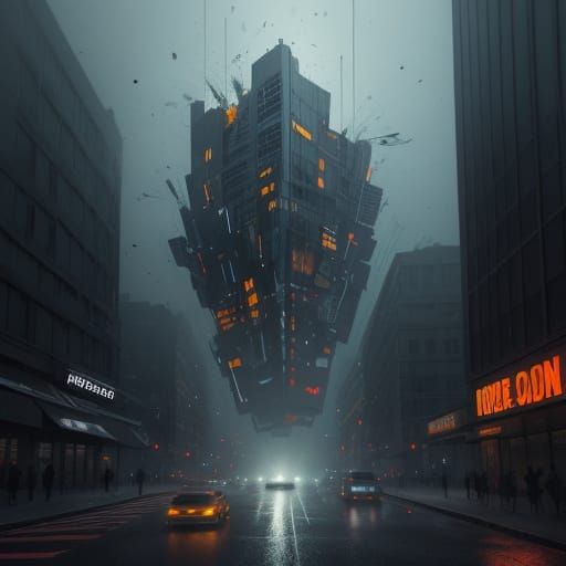 Cell Phone Plummets Towards Soldiers in Urban Chaos Art