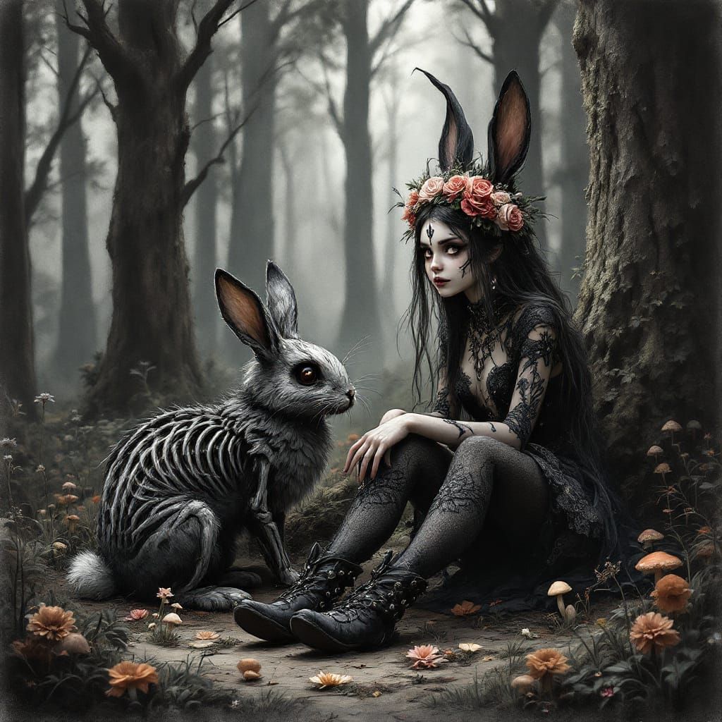 Gothic girl and rabbit