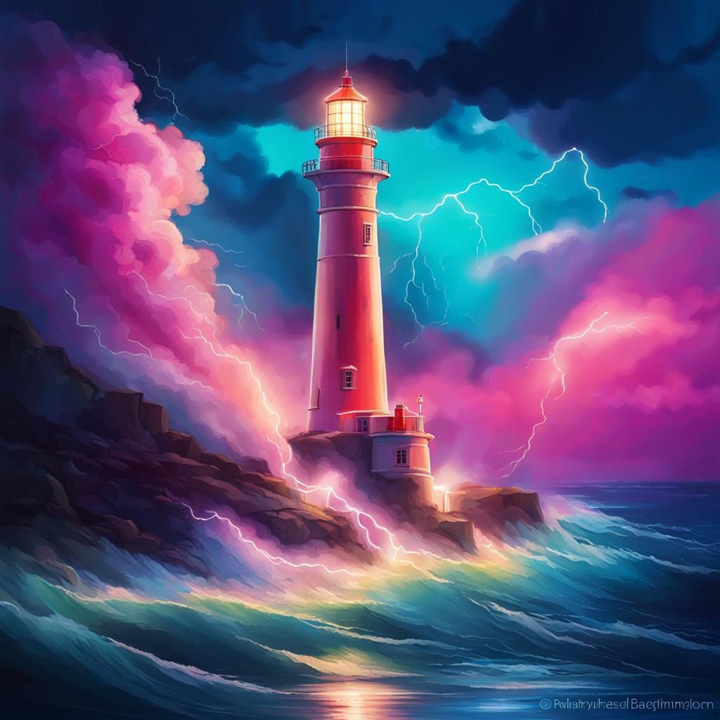 Vaporwave Lighthouse - AI Generated Artwork - NightCafe Creator