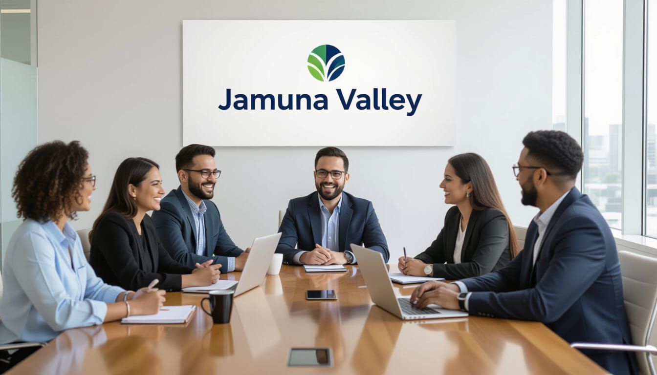 “A group of professionals having a team meeting around a table in a modern office. All team members are sitting and discussing ideas enthusi...