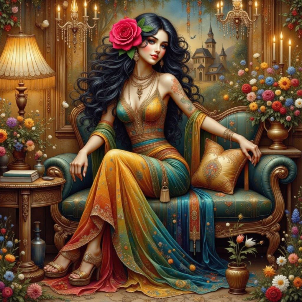 <lora:Earth and bricks:1.0> <lora:Art Nouveau:1.0> <lora:Hennie Beauties:1.0> <lora:Earth and impression:1.0> Beautiful raven haired Italian...