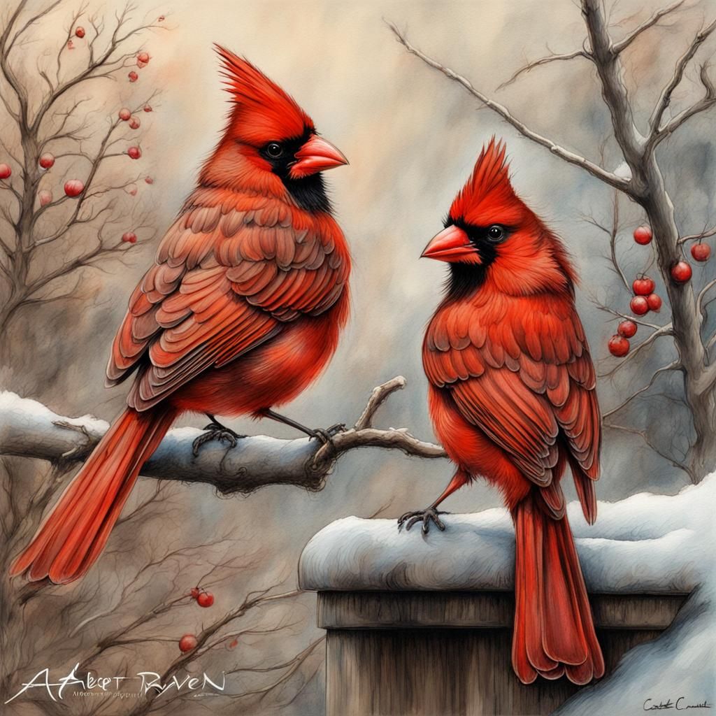 Bird Painting, Red Cardinal, Pencil Sketches by Albert Eckhout, by Esao ...