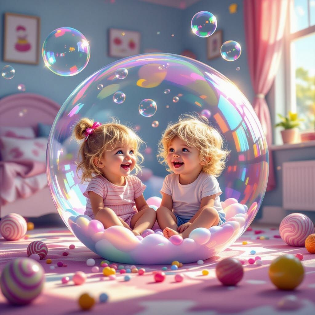 Children in a Bubble: Hyperrealistic Candy Art