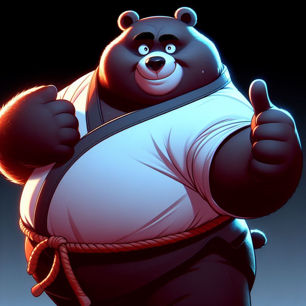 animation style full-body portrait: obese Bear badass;
