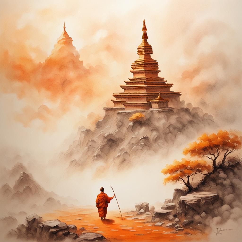Tibetan monk on the way  by @Oreva