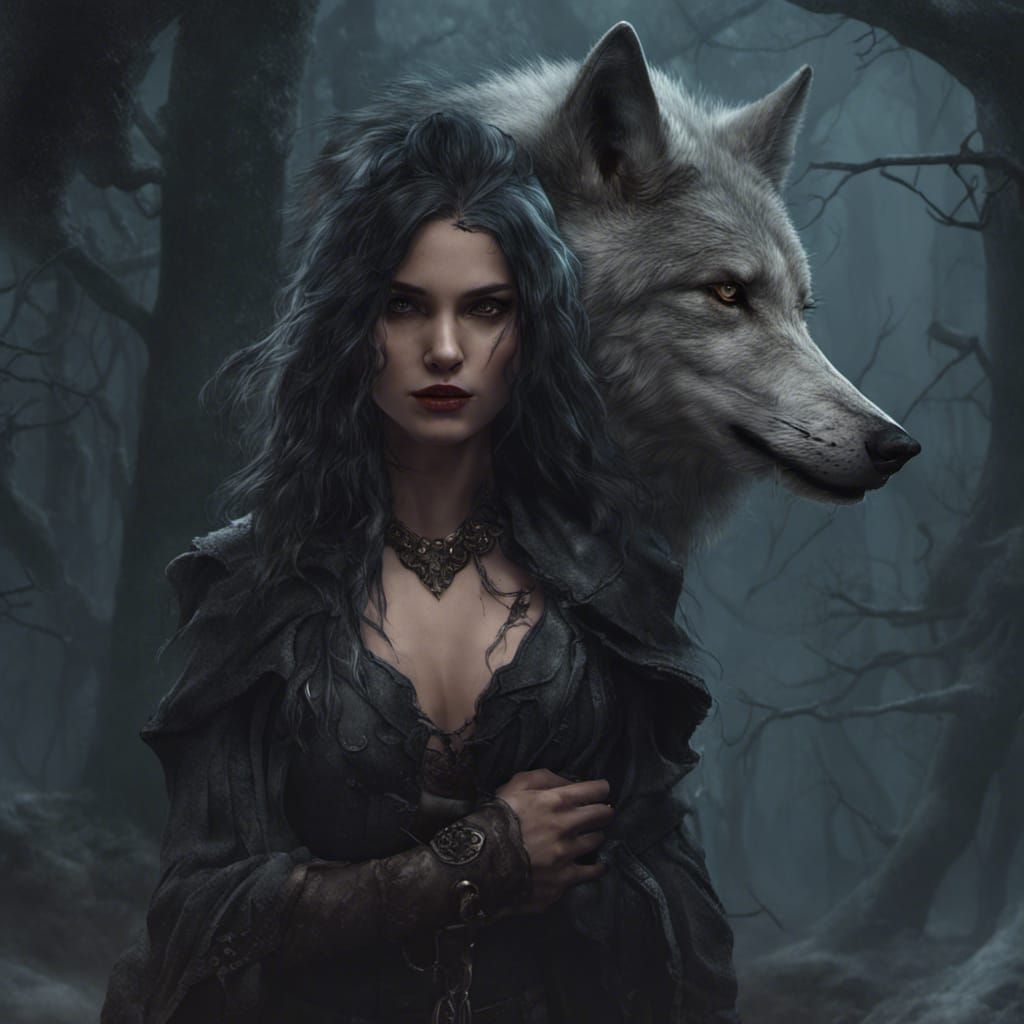 Gothic woman with wolf - AI Generated Artwork - NightCafe Creator