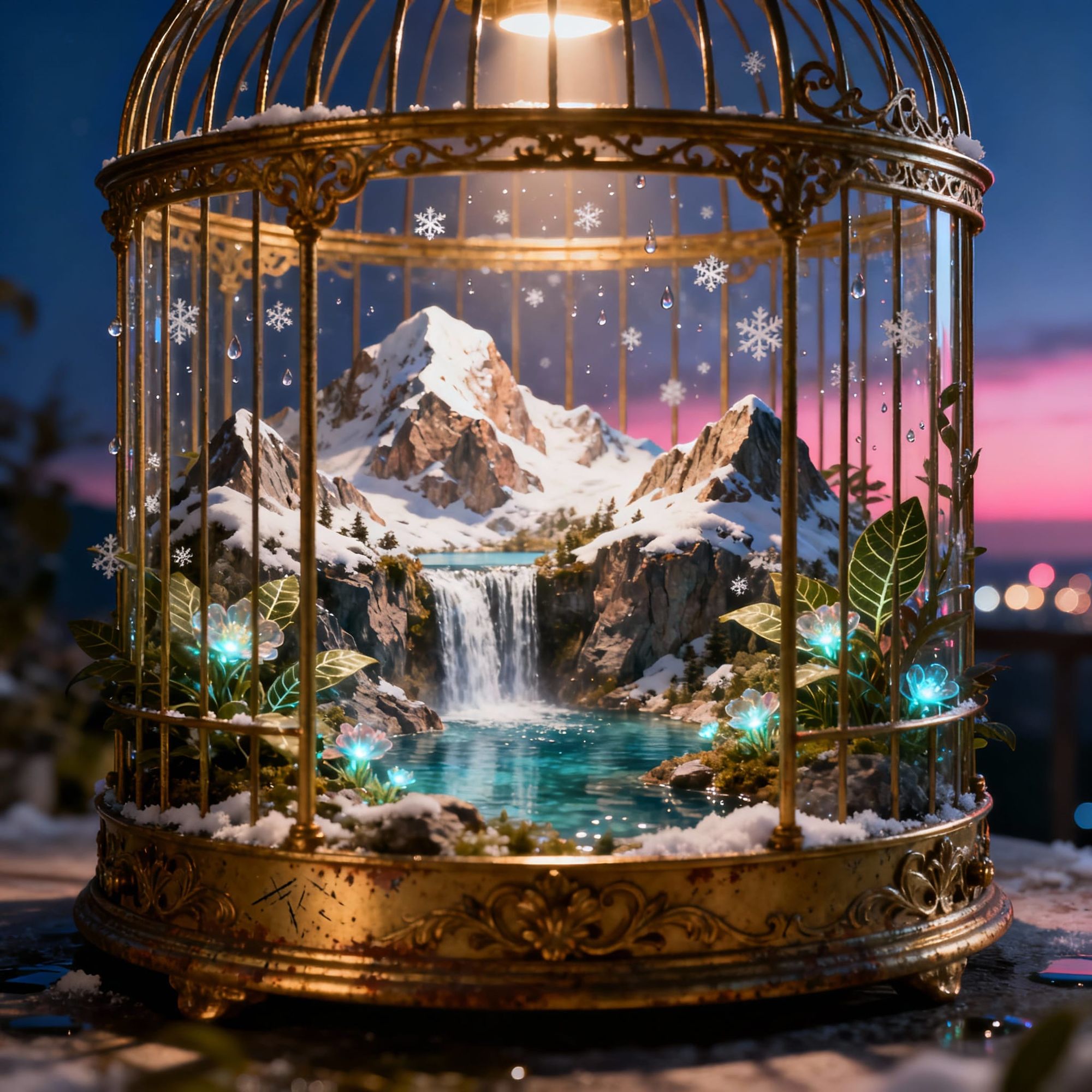 A tiny world exists inside a birdcage 