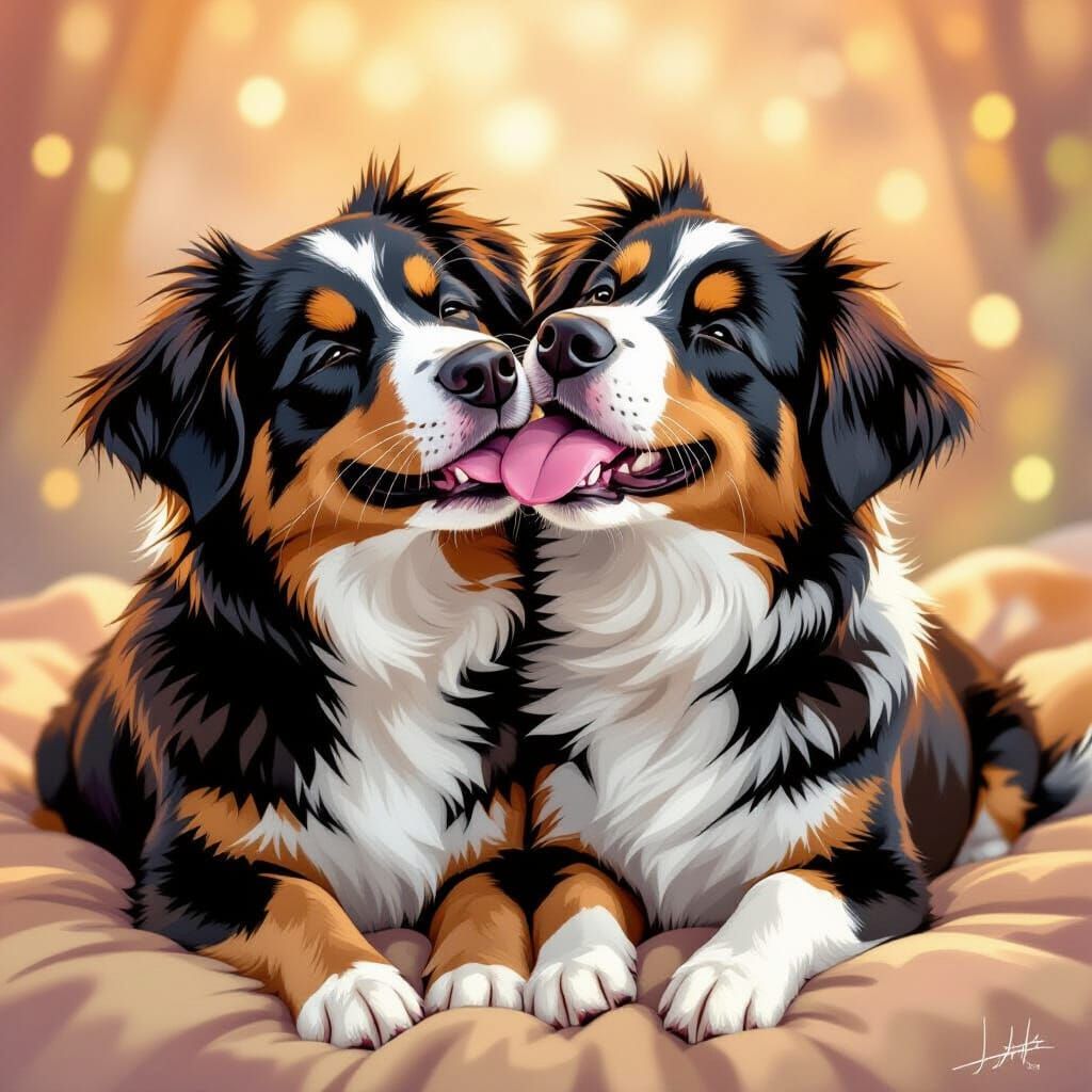 Dogs Kissing in Style of Audrey Kawasaki