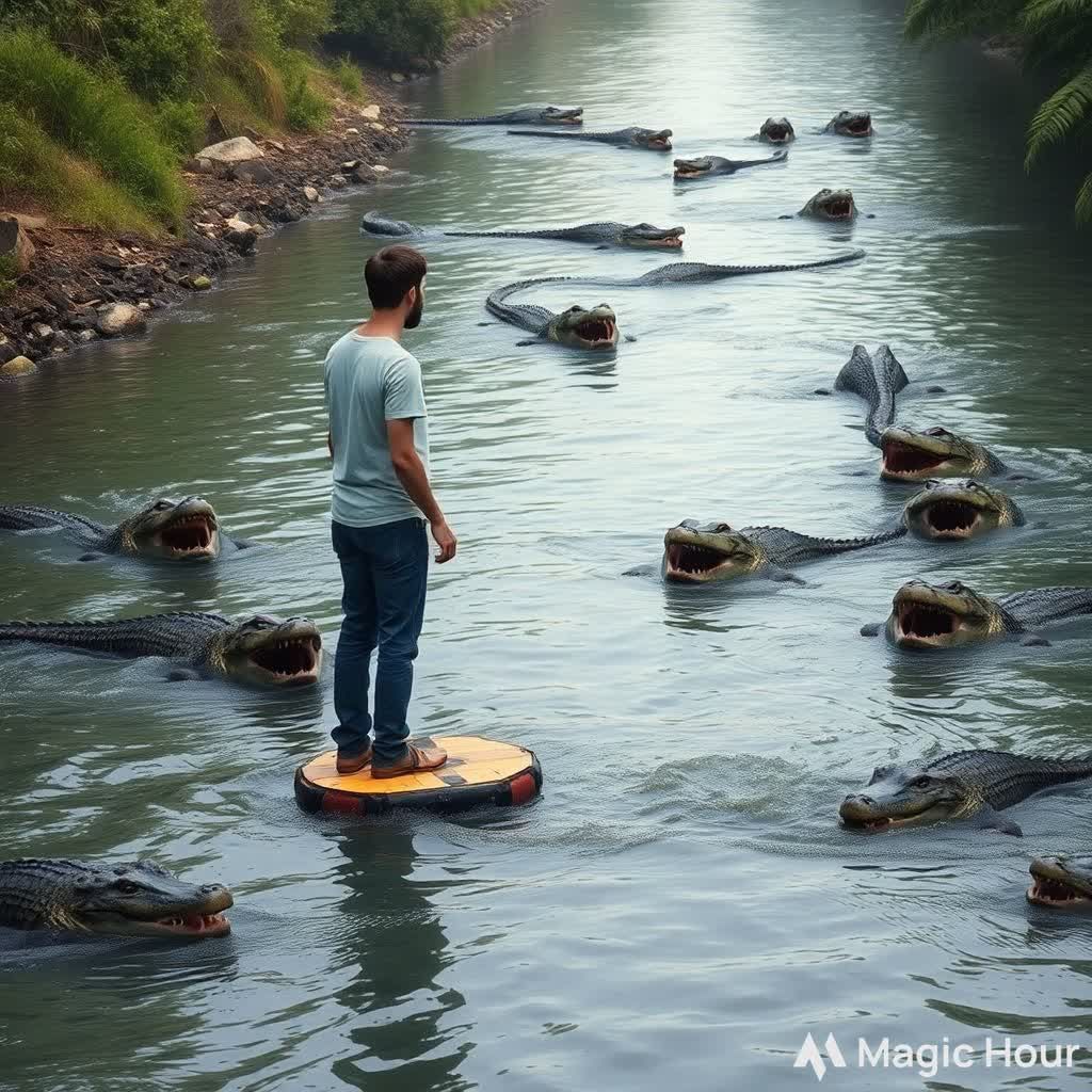 Creepy fantasy art fictional horror portrait of hungry allig...