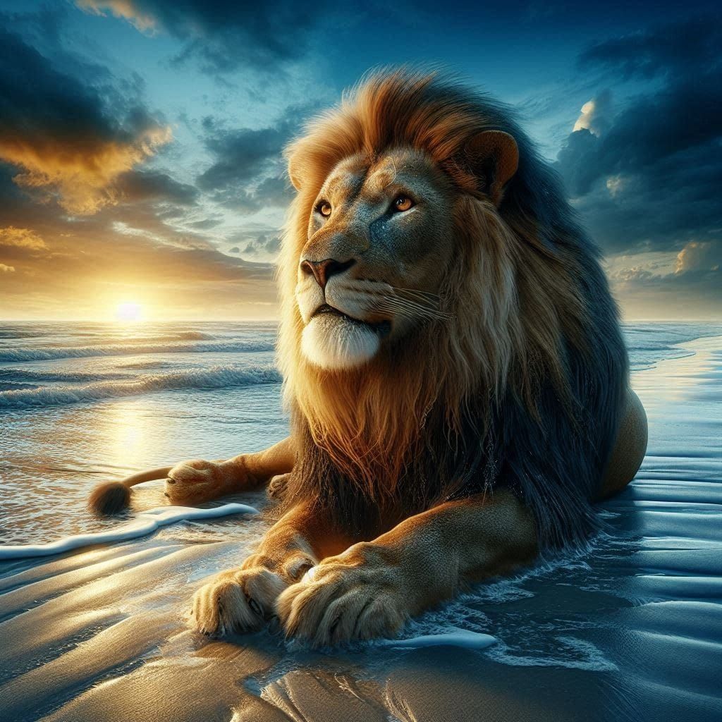 Lion around on the beach