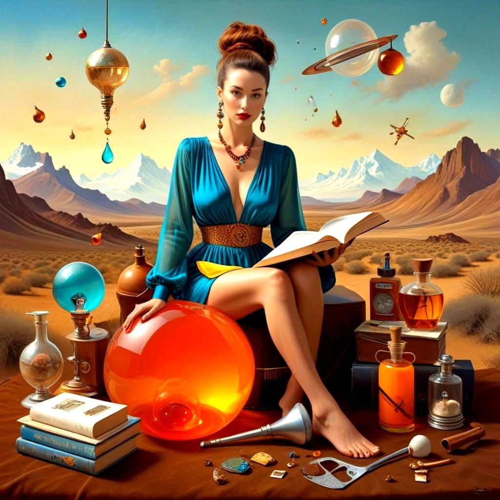 Surreal Eccentric Lady in a Colorful Landscape