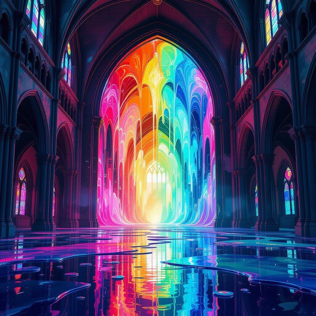 Melting Glass Cathedral in Surreal Digital Art Style
