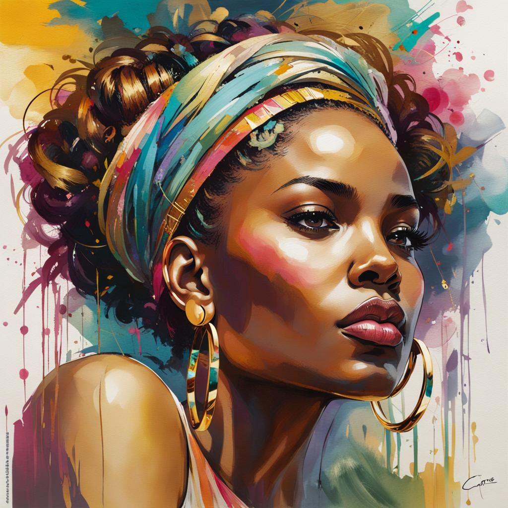 African American woman with colorful headband - AI Generated Artwork ...