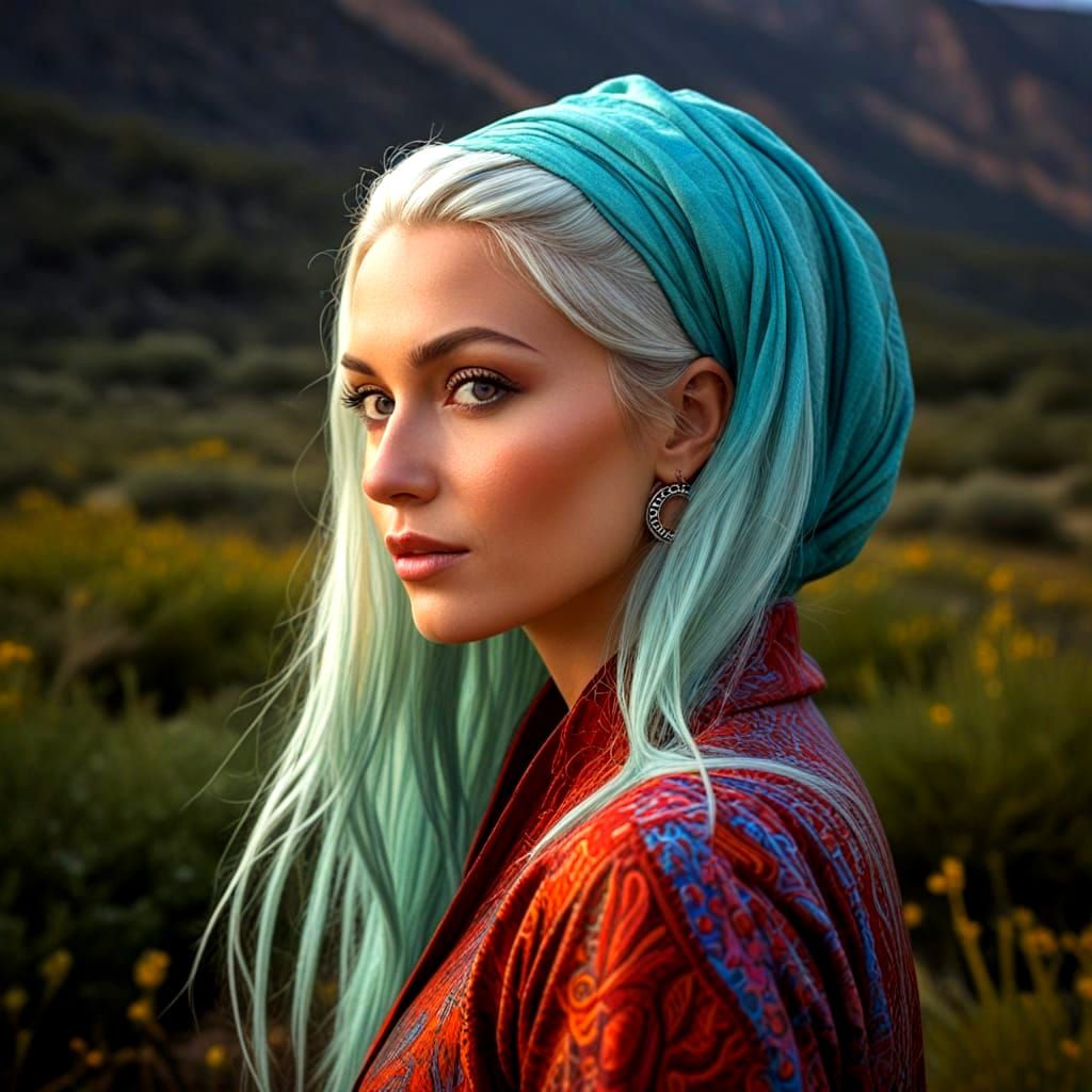 Enigmatic Lady in a Surreal Landscape